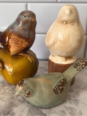 Ceramic Bird Figurines Set of 3 | Vintage Pottery Birds | Rustic Home